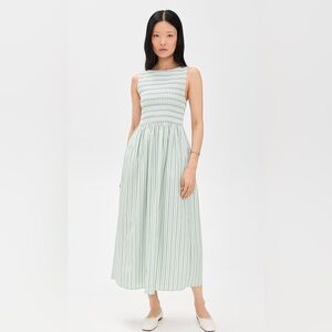 Hill House Cosmina Mint Green and White Striped Sleeveless Maxi Dress